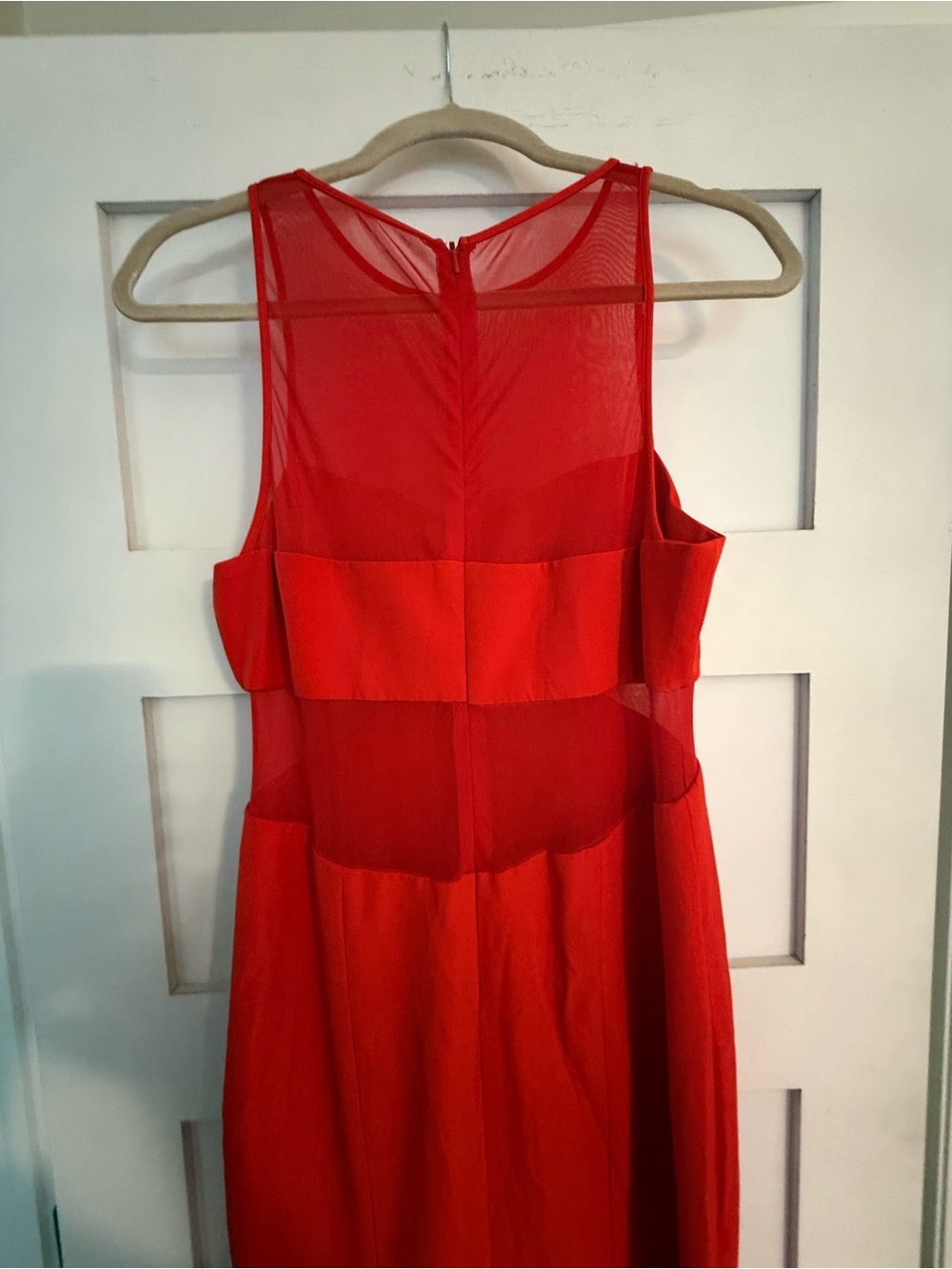 JAYGODFREY Red Sleeveless Mesh Yoke Prom Gown - Picture 3 of 5